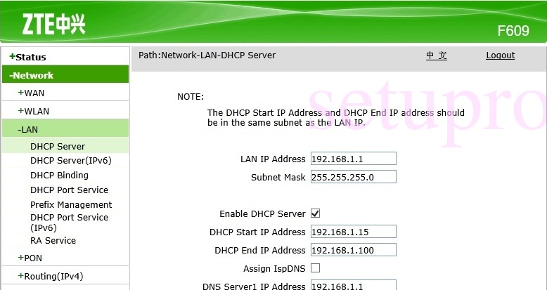 Управление портом dhcp zte