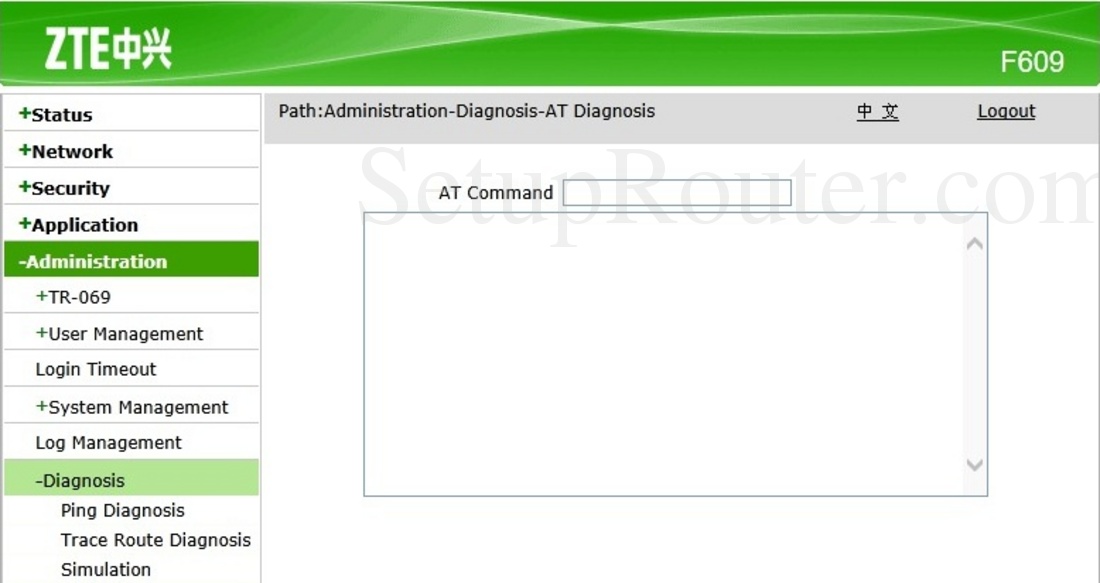 ZTE ZXHN F609 Screenshot ATDiagnosis