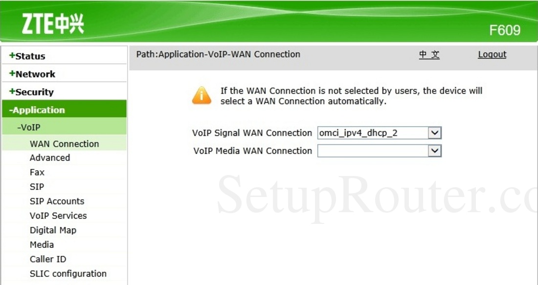 ZTE ZXHN F609 Screenshot VoIPWANConnection