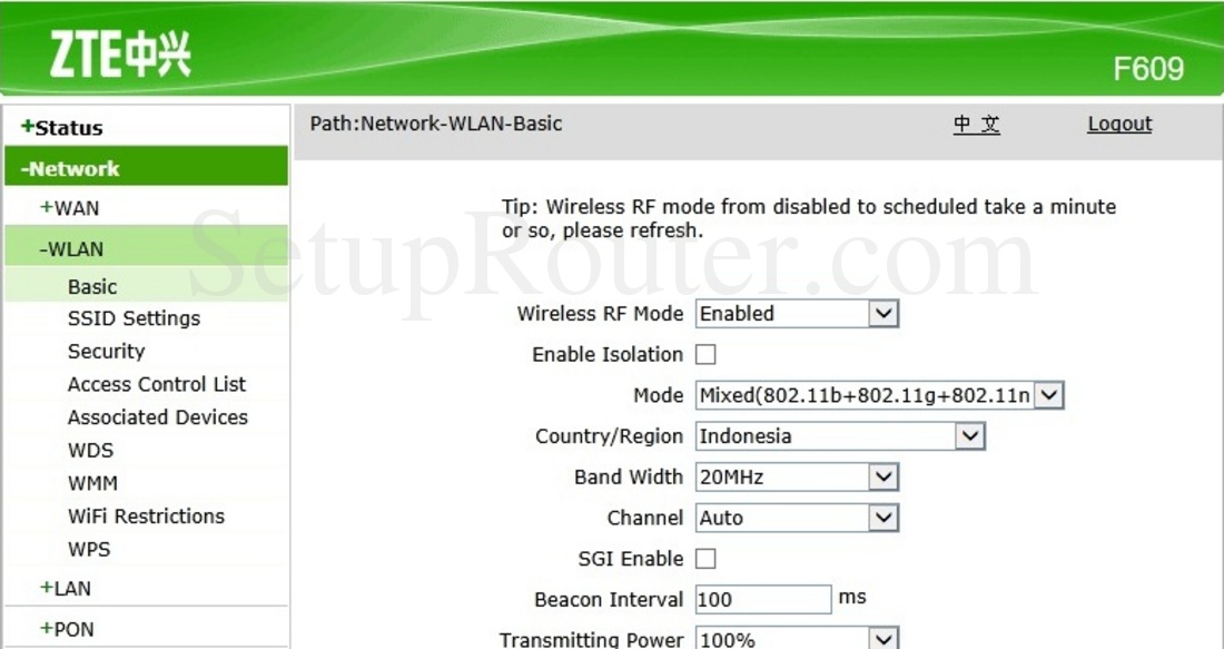 Zte User Interface Password For Zxhn F609 / ZTE ZXHN F609 ...