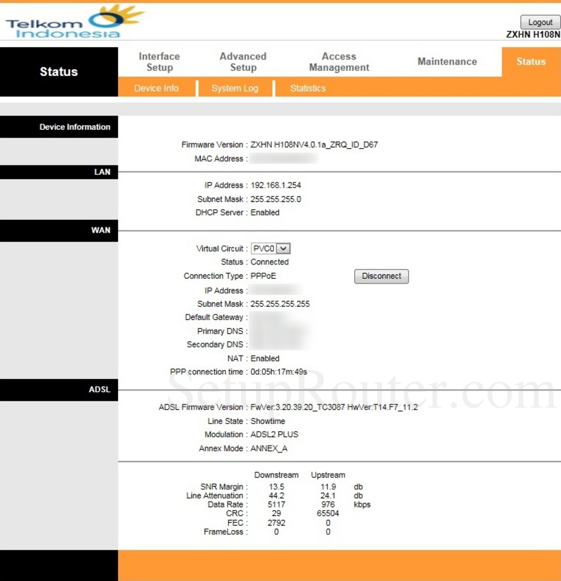 ZTE ZXHN H108N Telkom Screenshot DeviceInformation