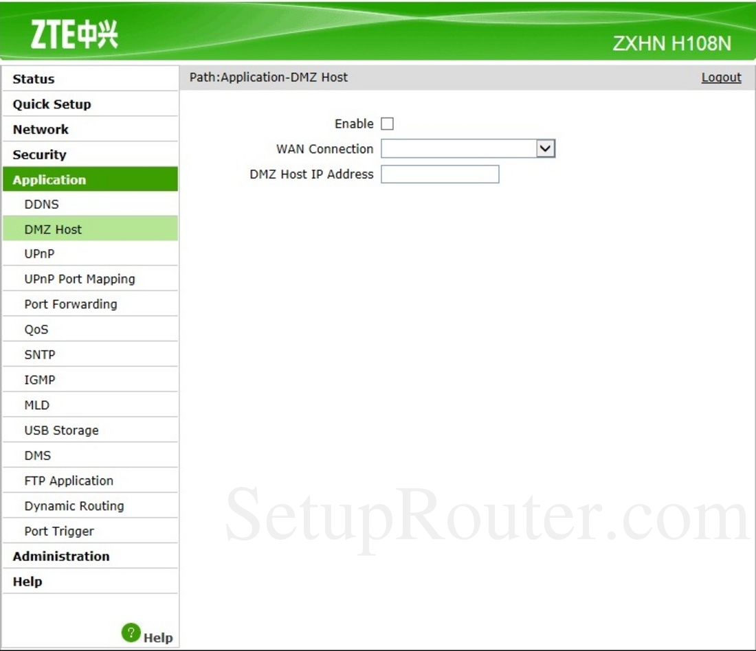 ZTE ZXHN H108N Screenshot DMZHost