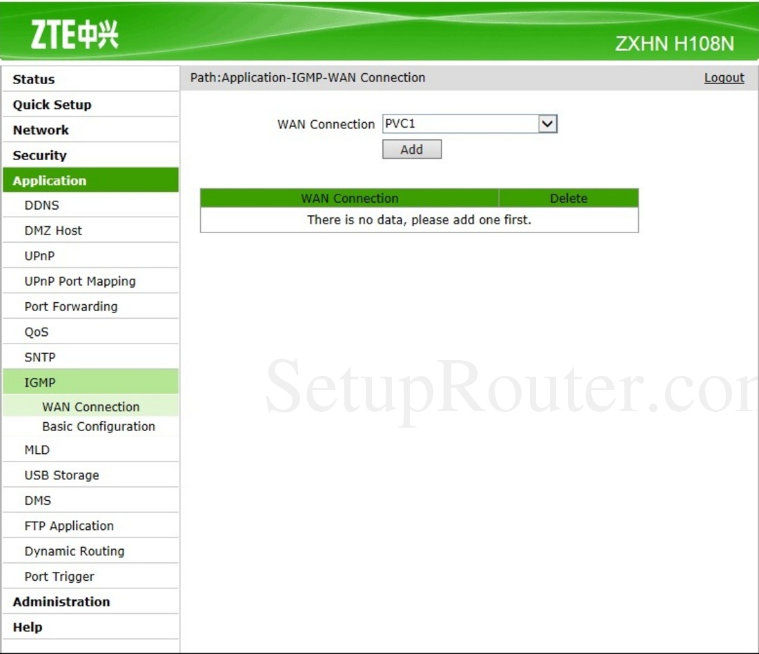 ZTE ZXHN H108N Screenshot IGMPWANConnection