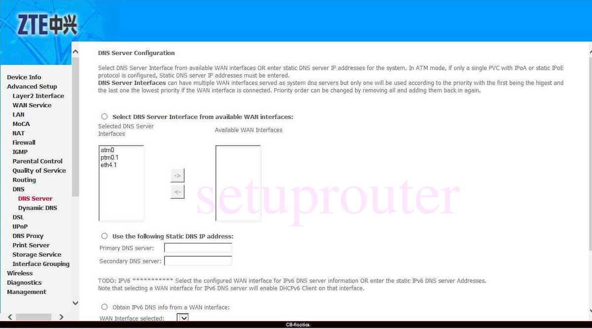 Модем zte 837 dns настройки