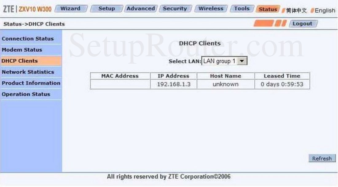 Управление портом dhcp zte