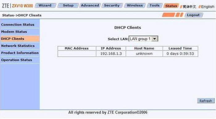 Управление портом dhcp zte