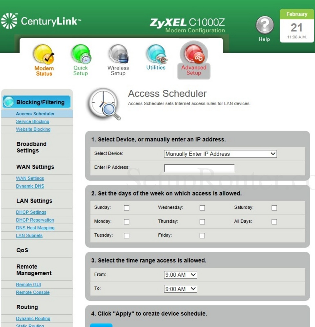 ZyXEL C1000Z Screenshot AccessScheduler