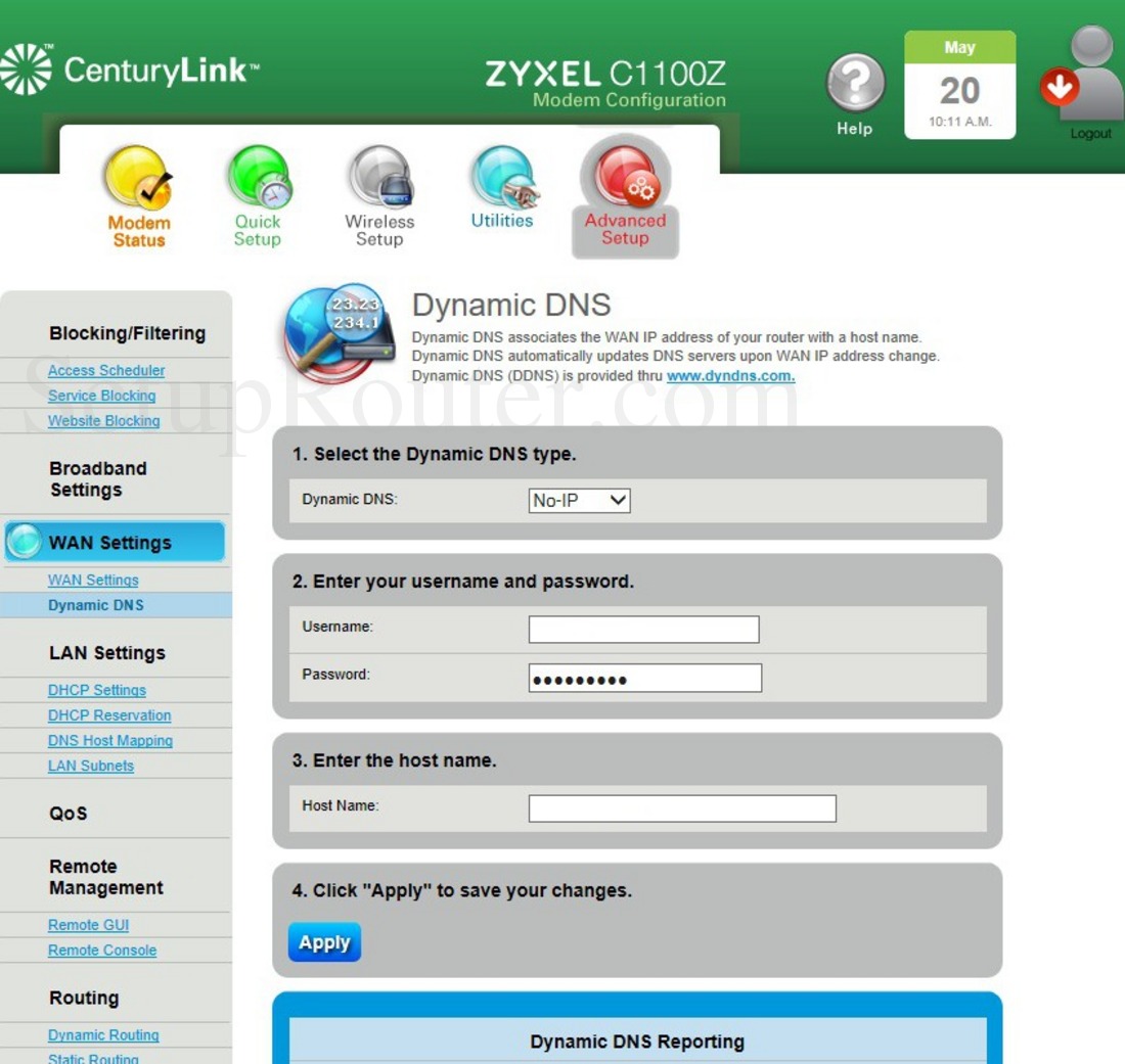 ZyXEL C1100Z Screenshot DynamicDNS