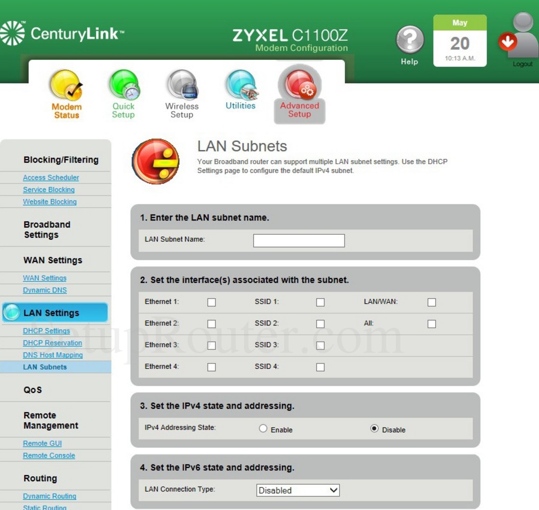 ZyXEL C1100Z Screenshot LANSubnets