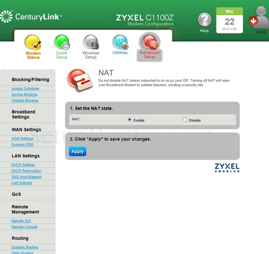 ZyXEL C1100Z Screenshot NAT