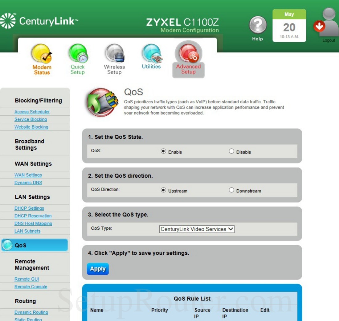 ZyXEL C1100Z Screenshot QoS