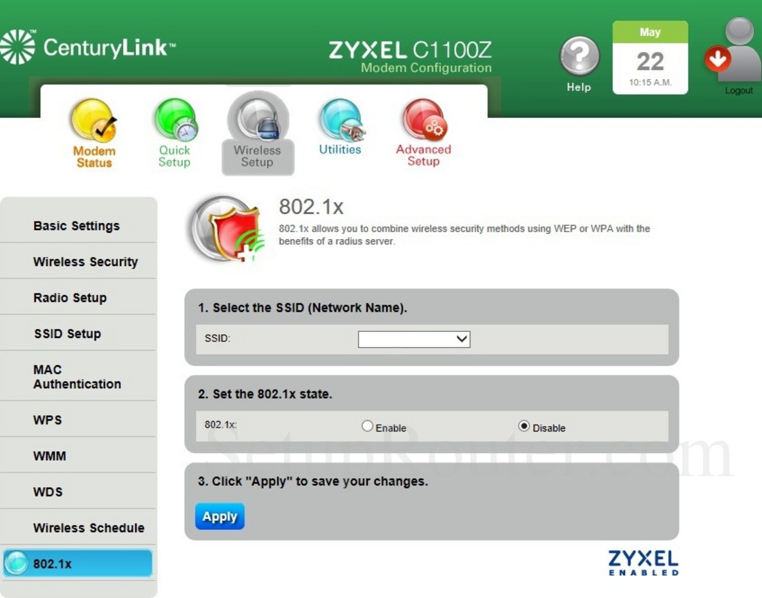 ZyXEL C1100Z Screenshot Wireless802.1x
