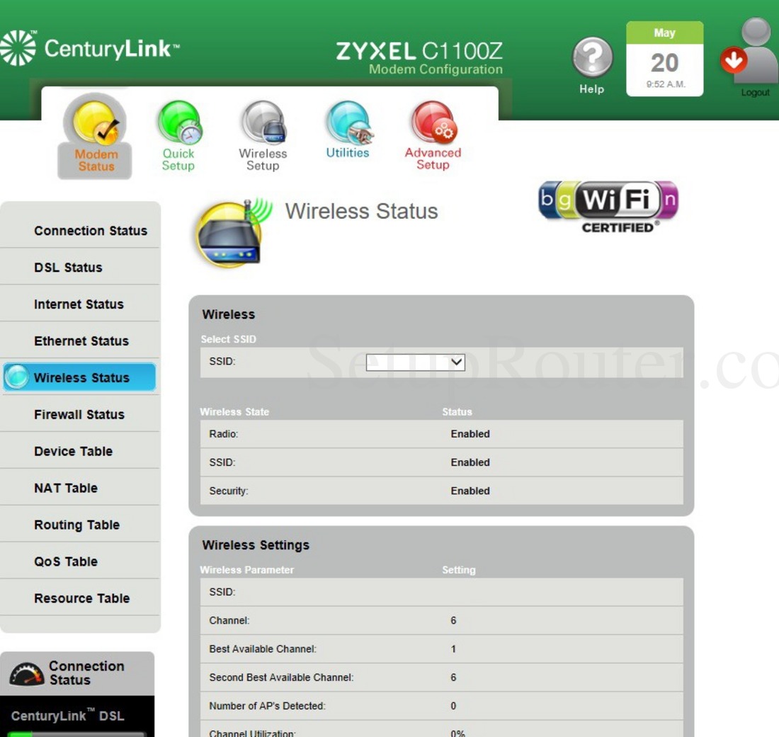 ZyXEL C1100Z Screenshot WirelessStatus