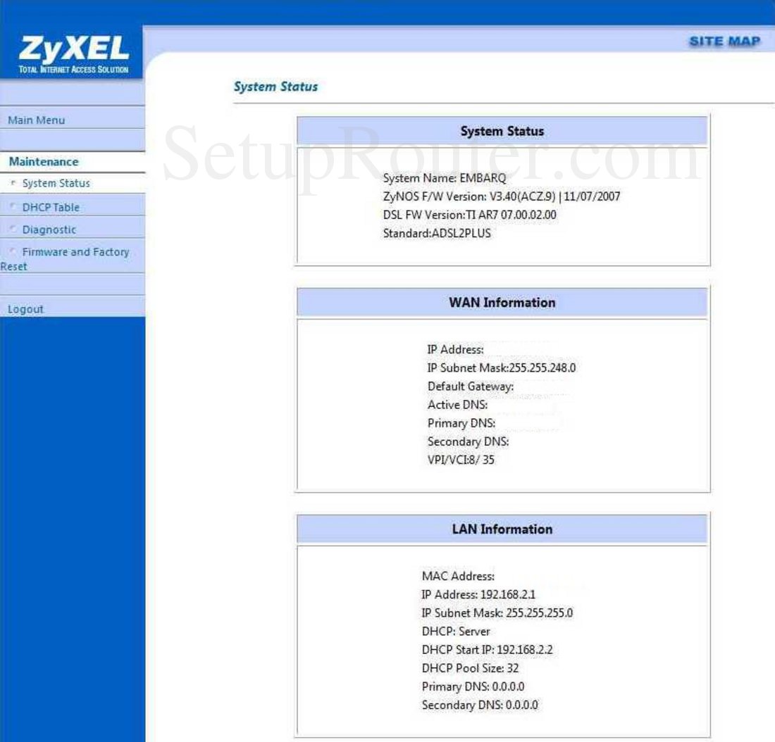 ZyXEL EQ-660R Screenshot System Status
