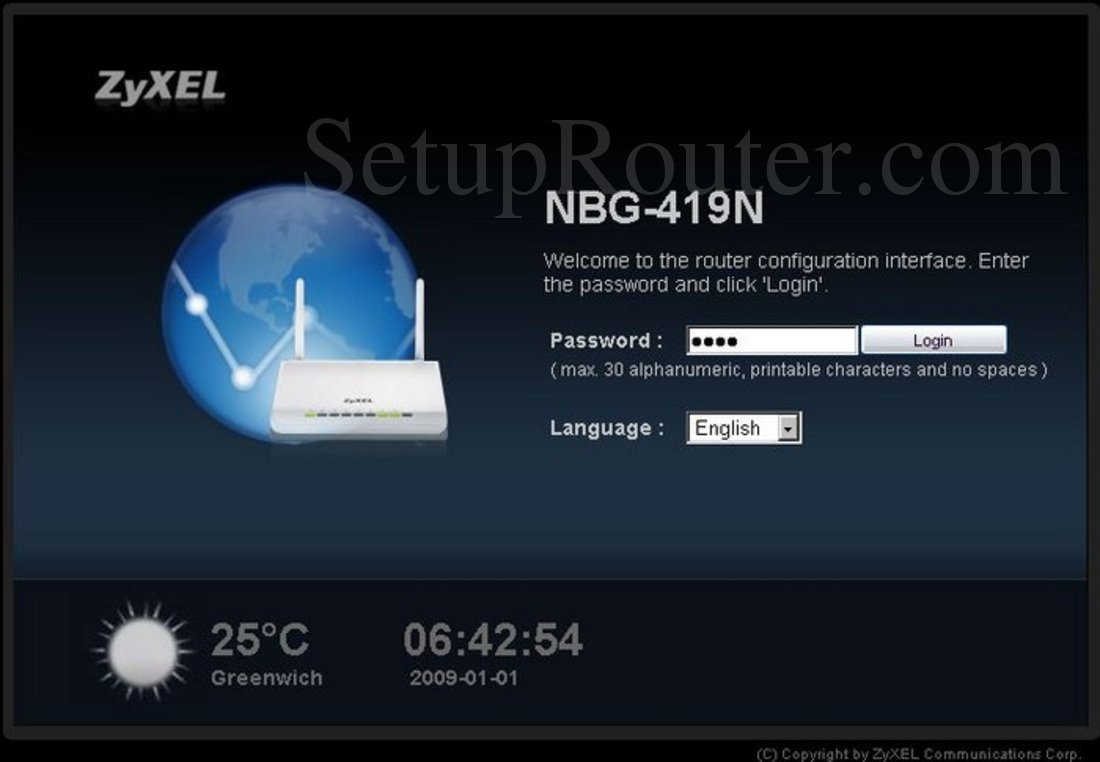 ZyXEL NBG419N Screenshot Login