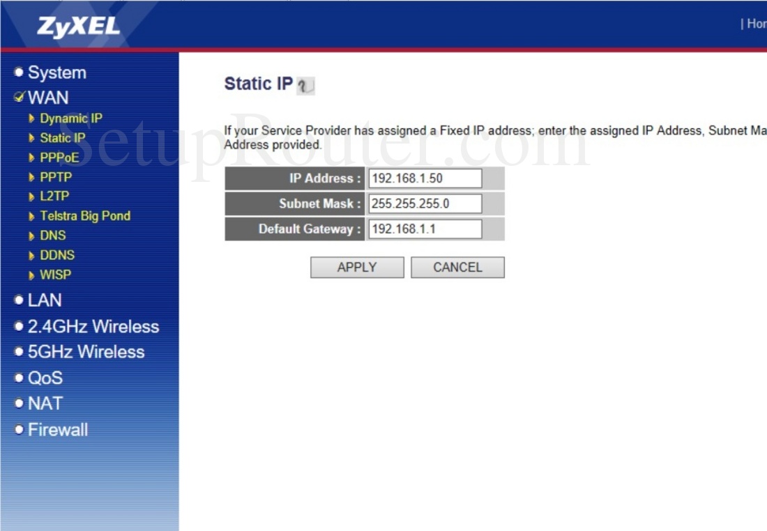 ZyXEL X650 Screenshot StaticIP