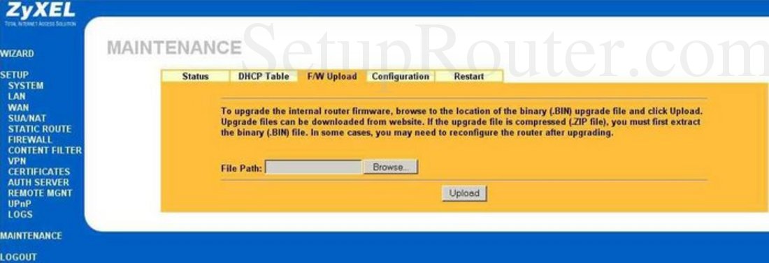 zyxel firmware upgrade configuration