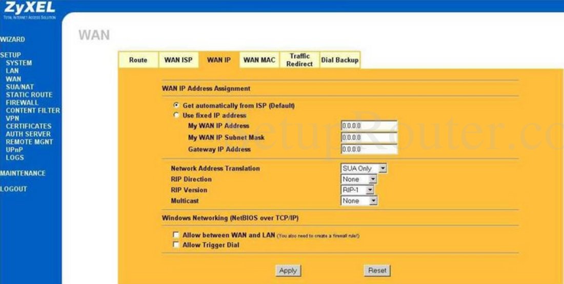 Zyxel Zywall 2 Screenshot Wan Wan Ip